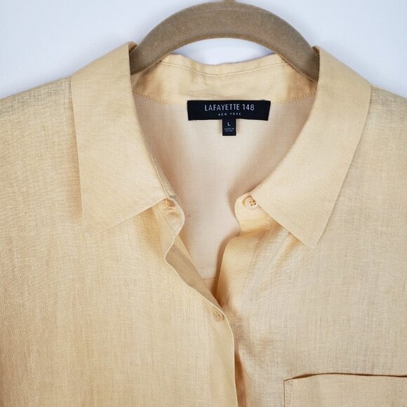 Lafayette 148 Sublime Justice Top Yellow Linen Button Up Boxy Shirt Size Large - Picture 5 of 8